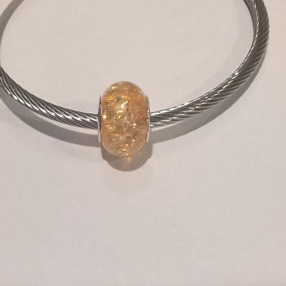 Silver Peach "Crushed Glass" Charm for Pandora Style Bracelet - Picture 2 of 4